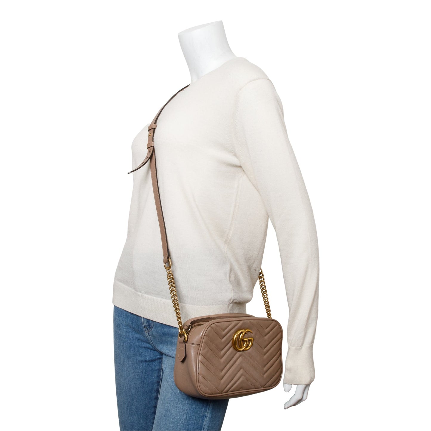 Gucci Beige GG Marmont Matelasse Small Shoulder Bag