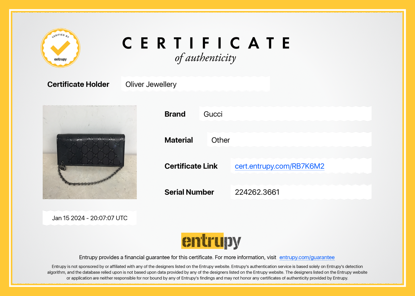 Gucci Black GG Imprime Monogram Pierced Wallet On Chain