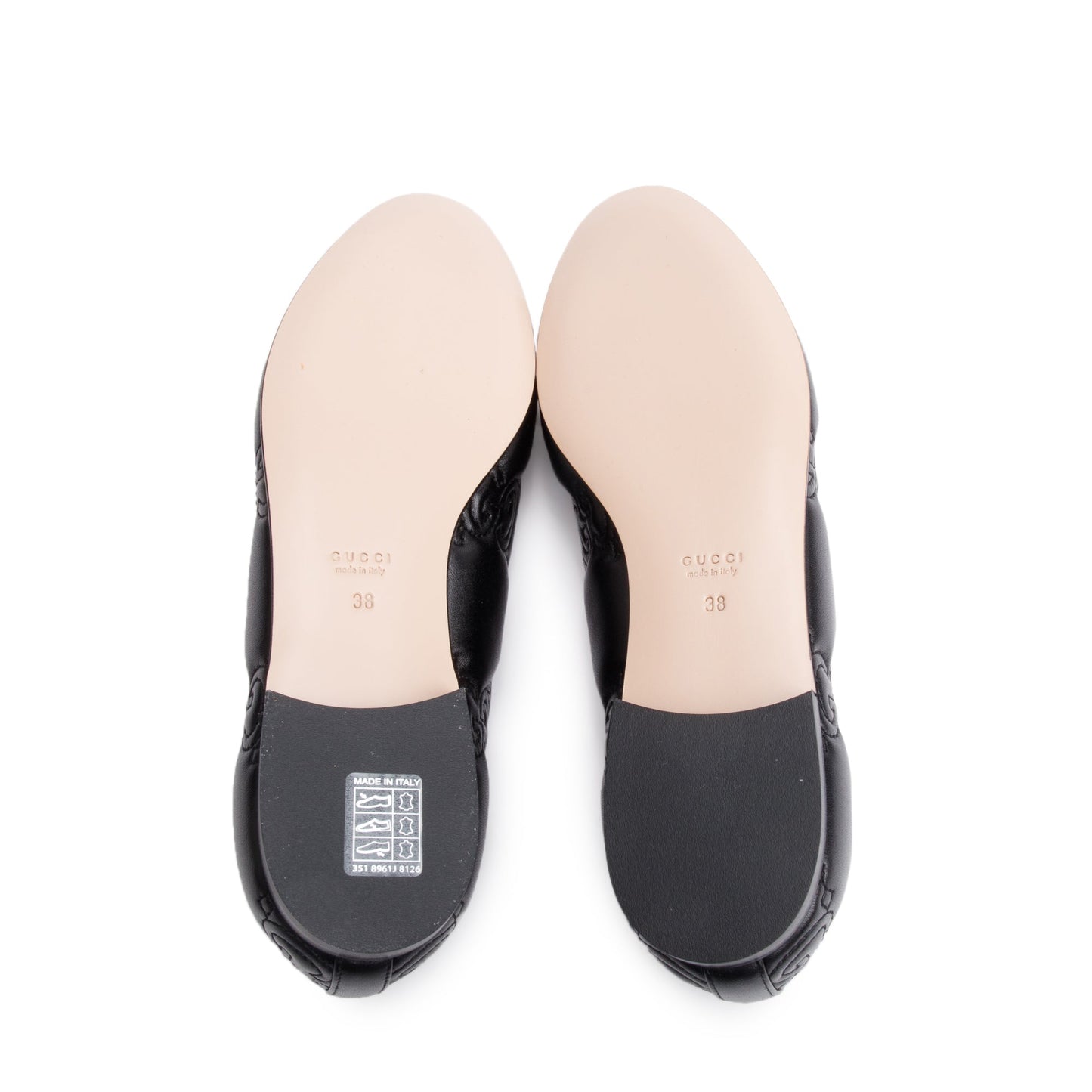 Gucci Black GG Logo Leather Ballet Flats, Size 38