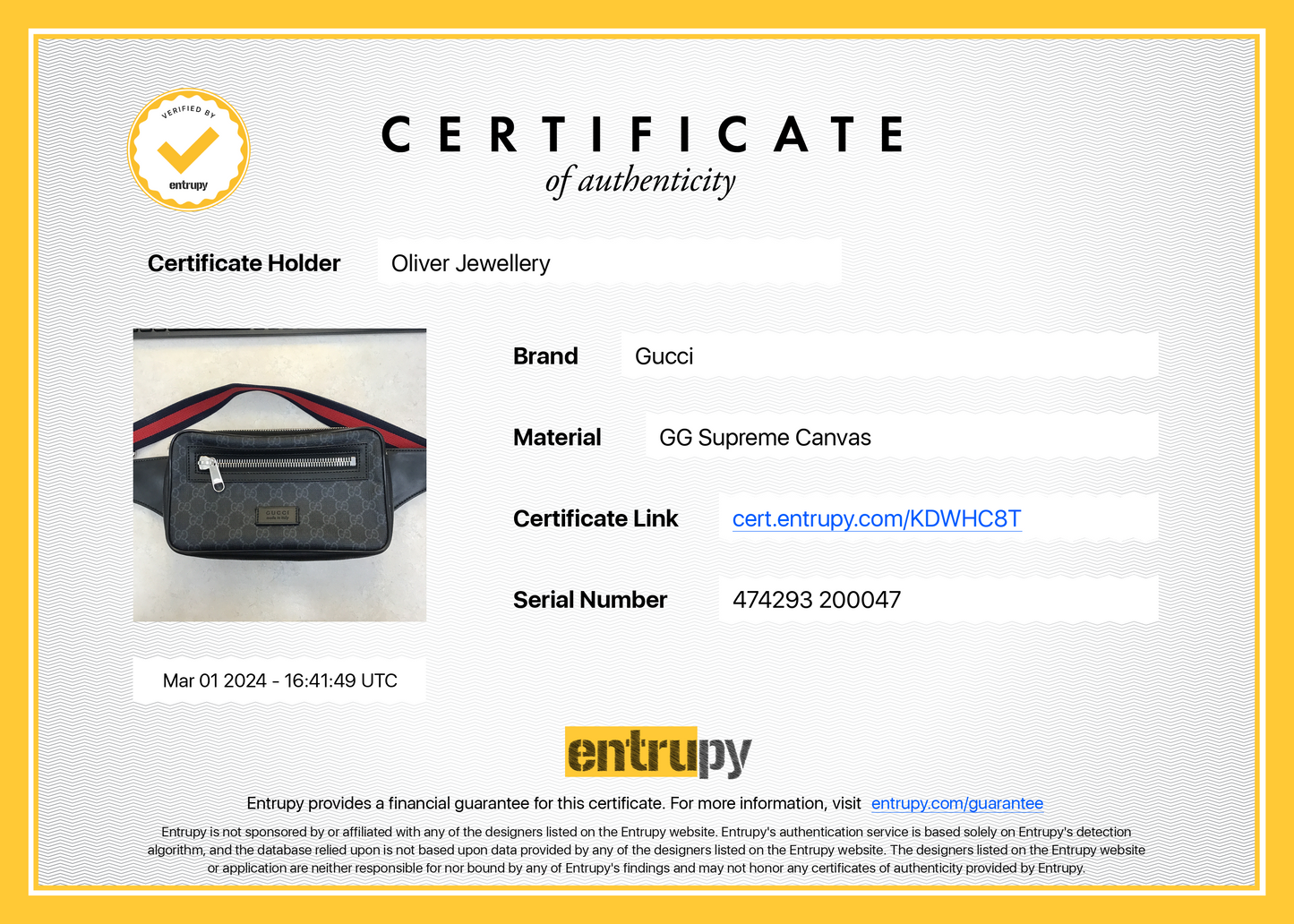 Gucci Black GG Supreme Belt Bag