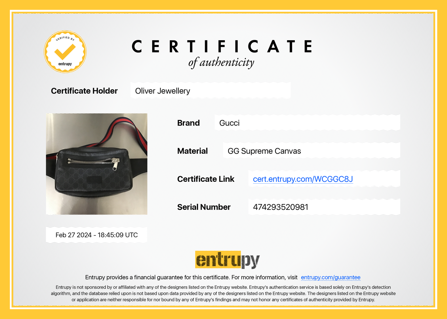 Gucci Black GG Supreme Belt Bag