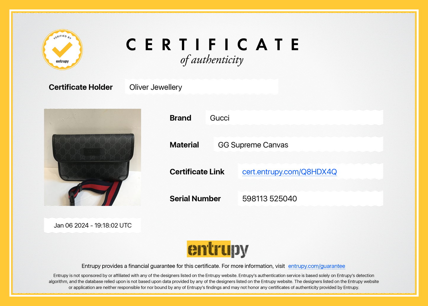 Gucci Black GG Supreme GG Belt Bag