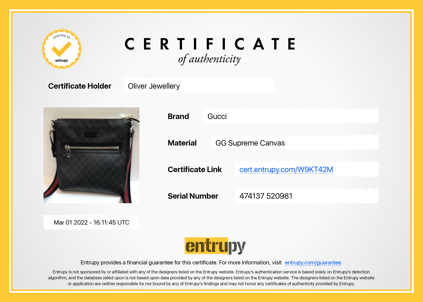 Gucci Black GG Supreme Messenger Bag