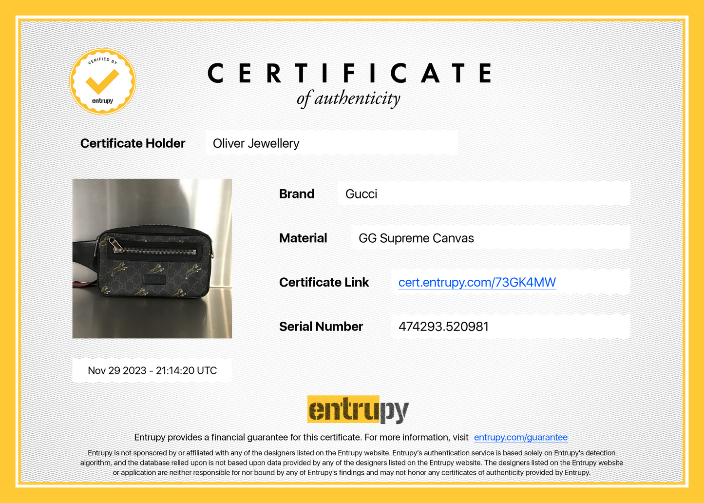 Gucci Black GG Supreme Tigers Belt Bag