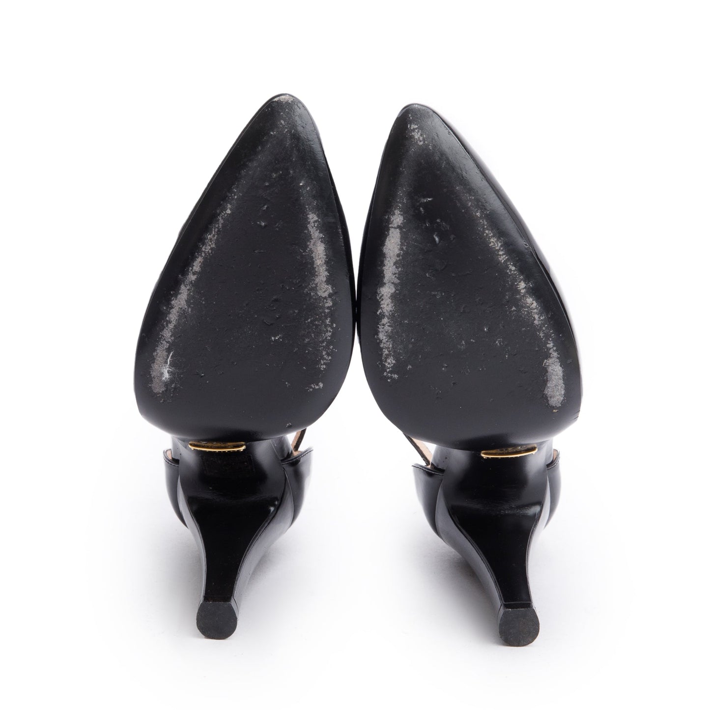 Gucci Black Patent Leather GG Indya Ankle Wrap Pumps, Size 37.5
