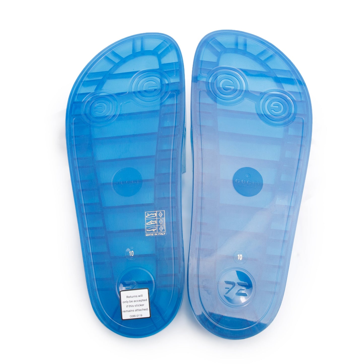 Gucci Blue Transparent Rubber Logo Slides, Size 10