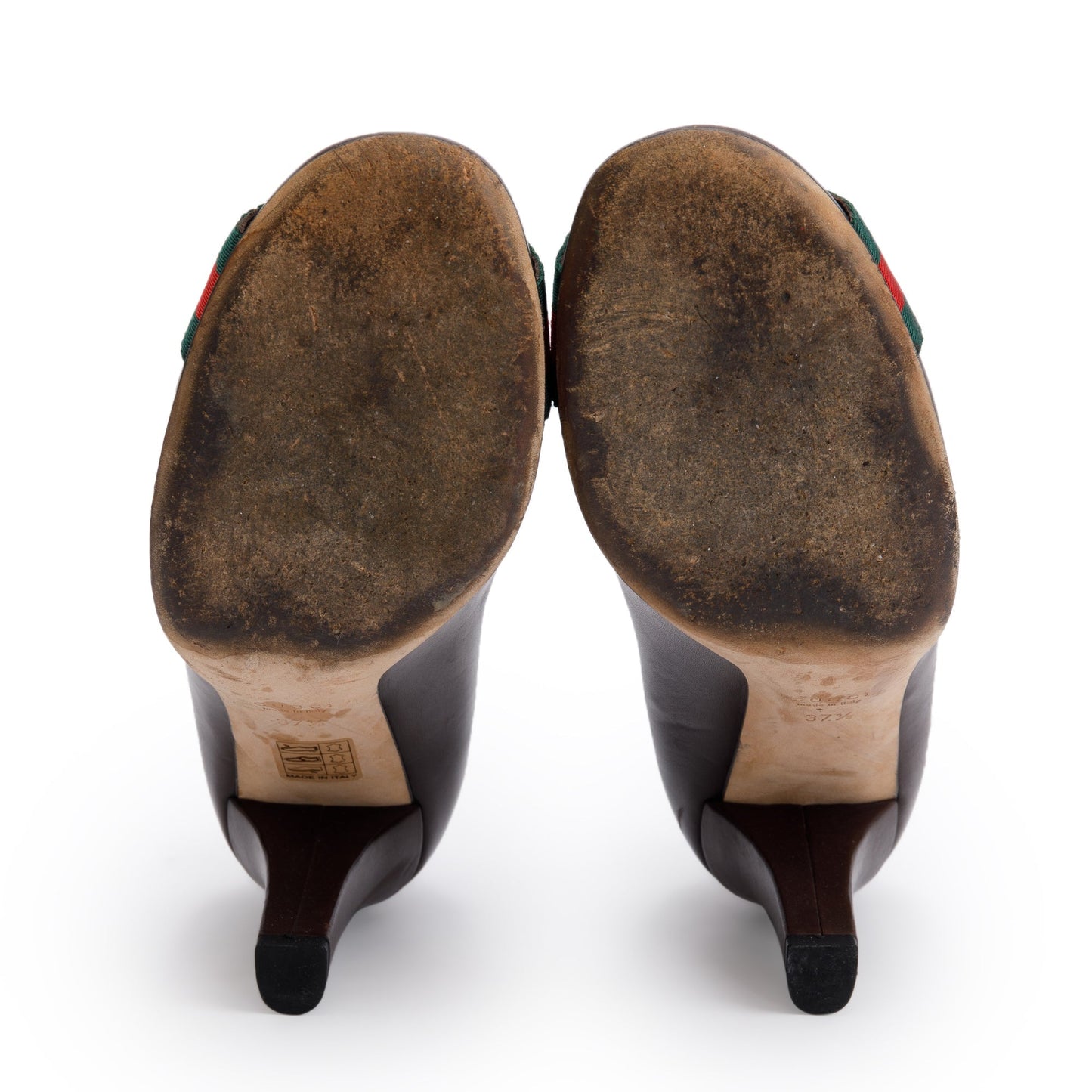 Gucci Brown Leather Web Interlocking G Pumps, Size 37.5