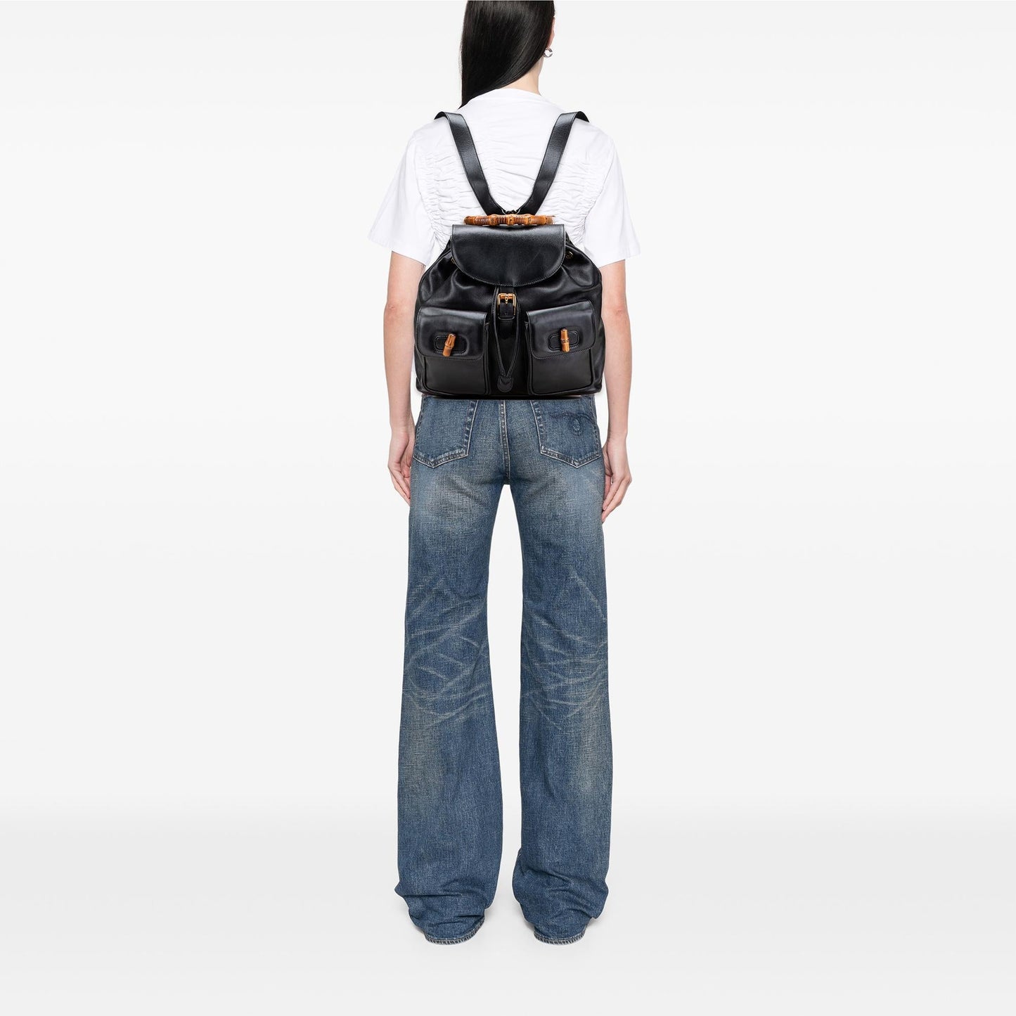 Gucci Calfskin Bamboo Drawstring Backpack