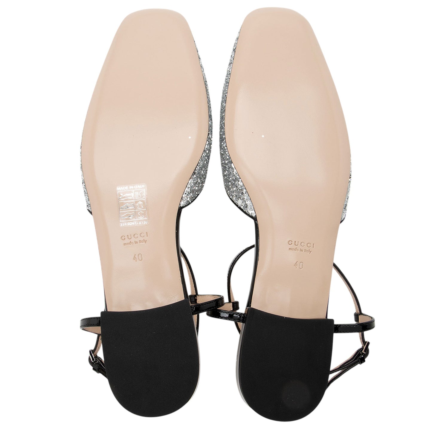Gucci Calfskin Glitter Double G Slingback Flats - Size 10 / 40