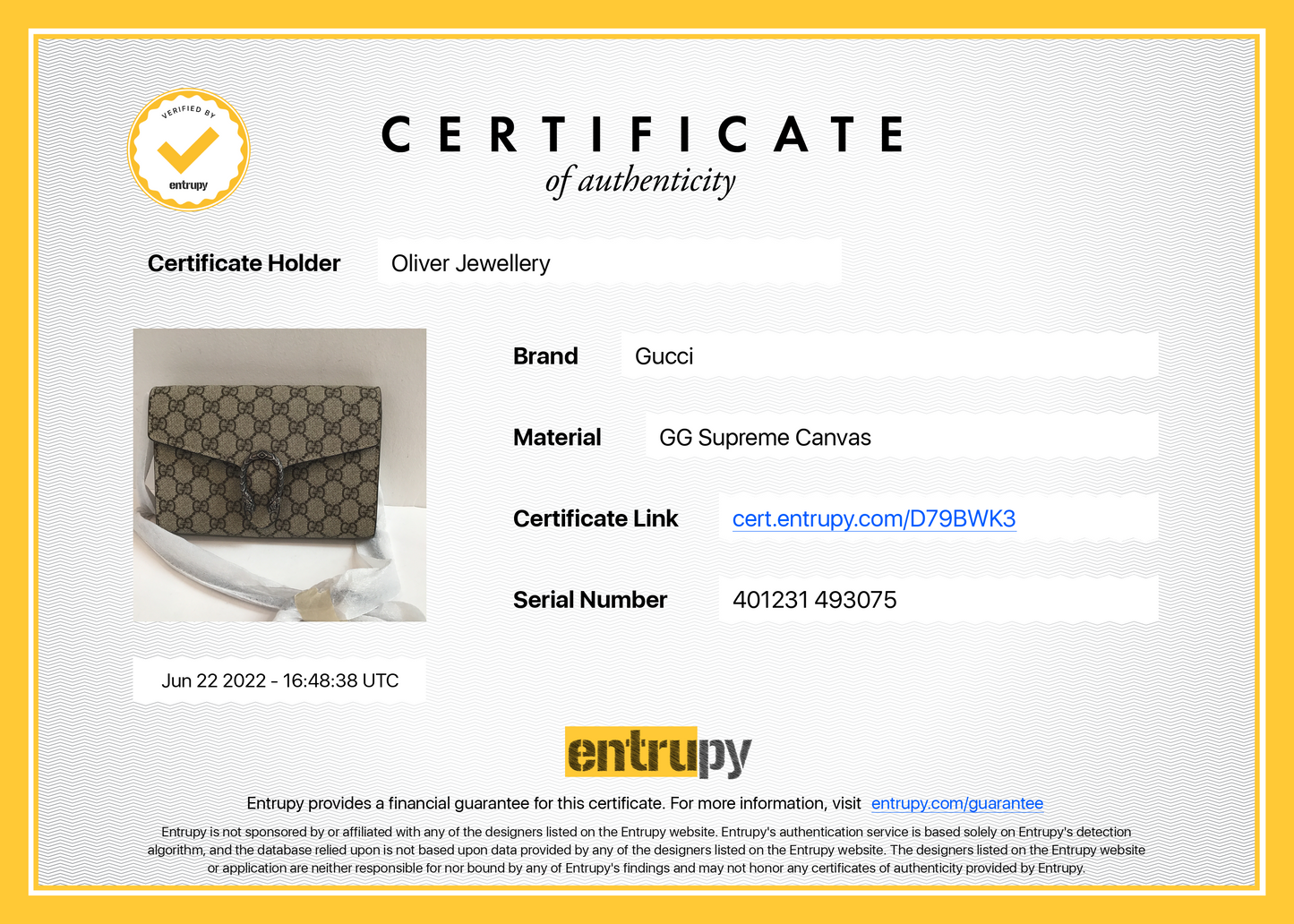 Gucci Dionysus GG Supreme Wallet on Chain