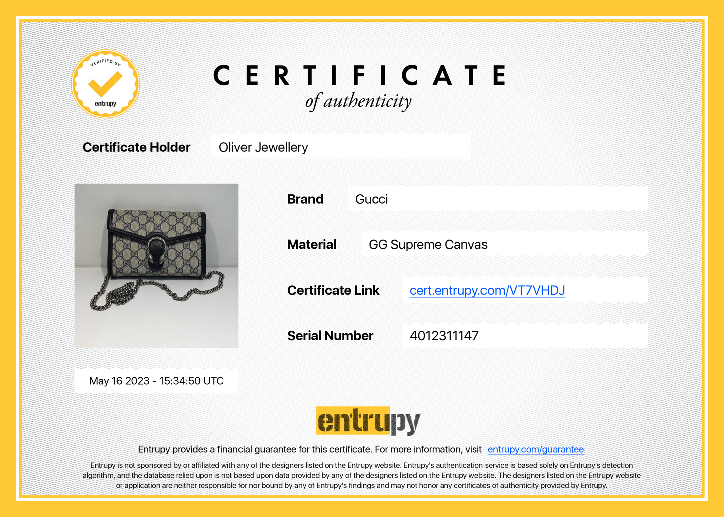 Gucci Dionysus GG Supreme Wallet on Chain