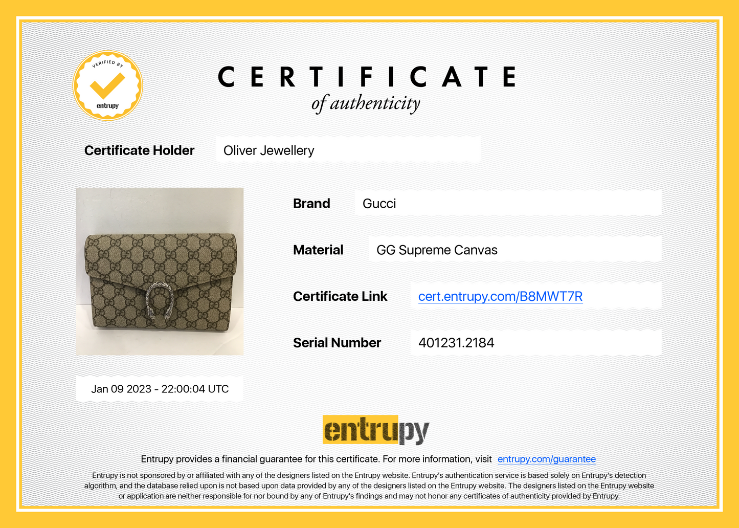 Gucci Dionysus GG Supreme Wallet on Chain