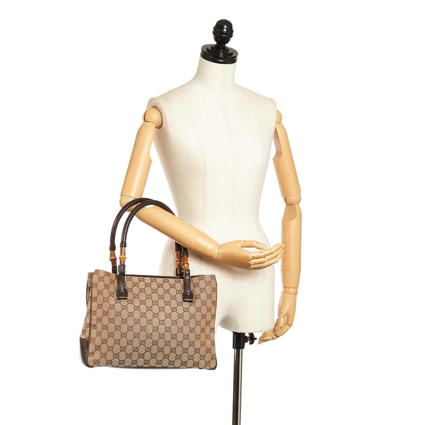 Gucci GG Canvas Bamboo Handbag (SHG-34105)