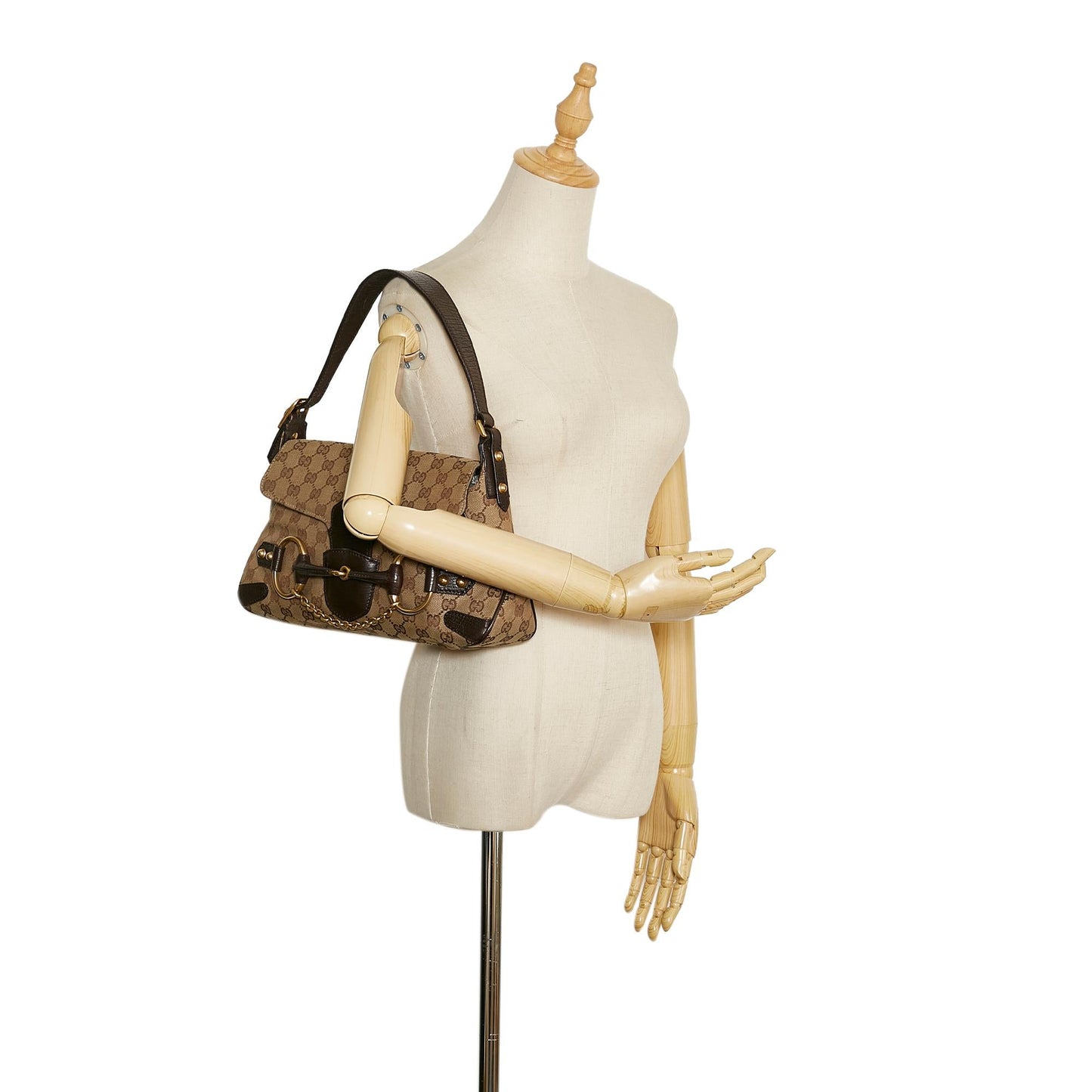 Gucci GG Canvas Horsebit Shoulder Bag (SHG-cAREcT)
