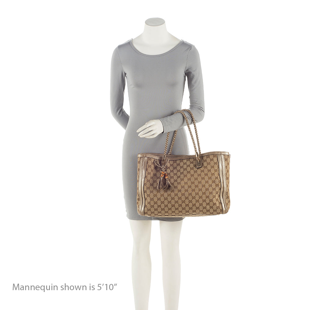 Gucci GG Canvas Metallic Leather Bella Medium Tote