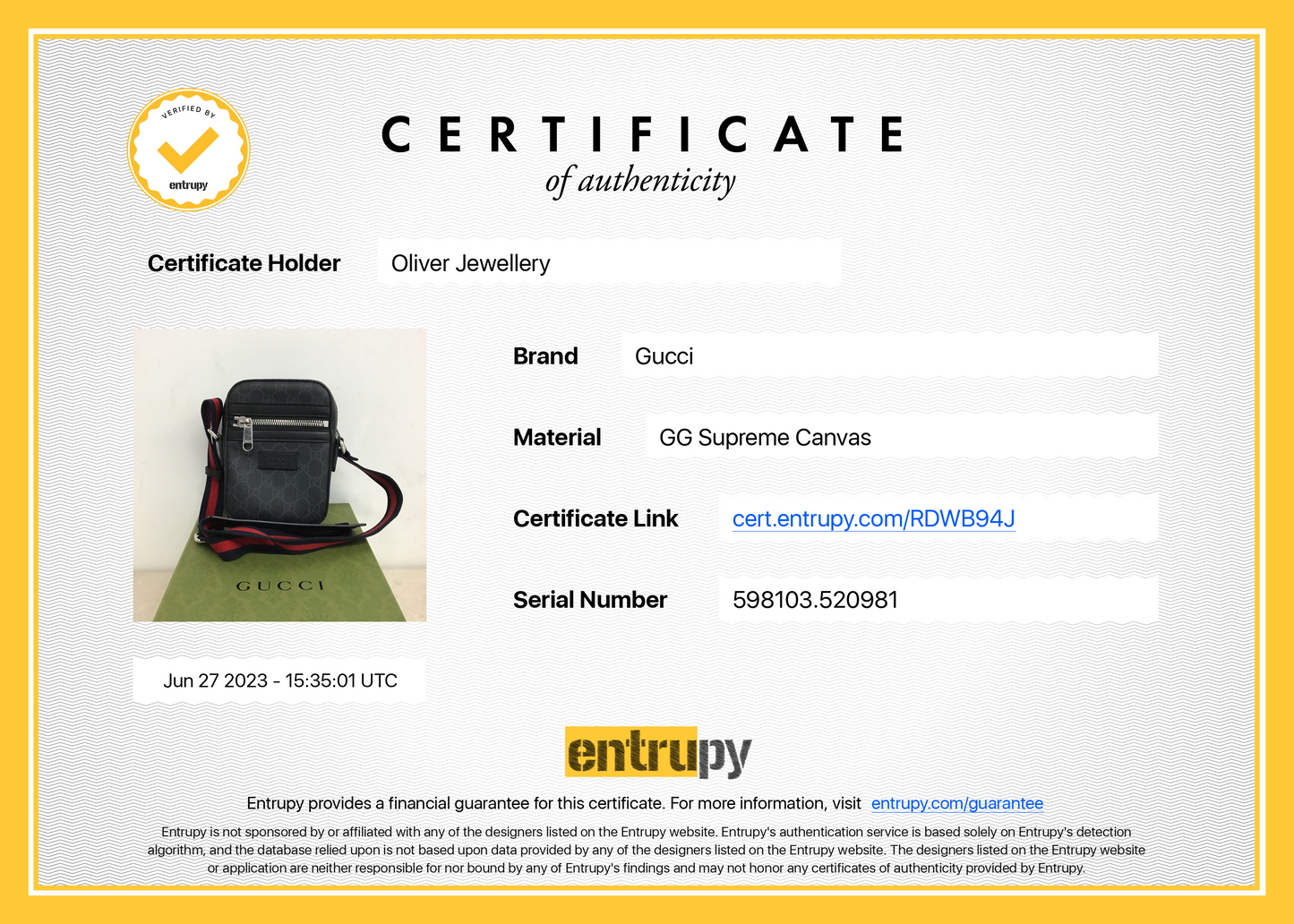 Gucci GG Supreme Black Messenger Bag