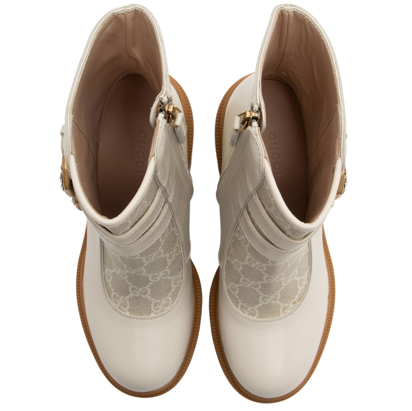 Gucci GG Supreme Calfskin Kensington Double Buckle Ankle Boots - Size 6 / 36 (SHF-A8qD9b)