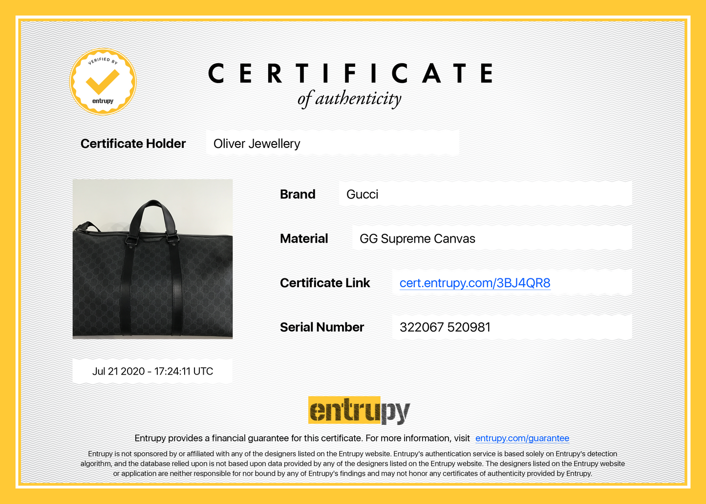 Gucci GG Supreme Canvas Carry-On Duffle Bag