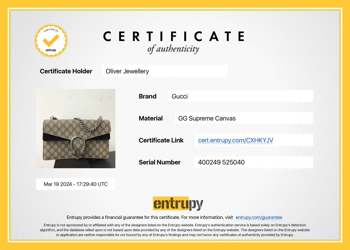 Gucci GG Supreme Dionysus Small Shoulder Bag