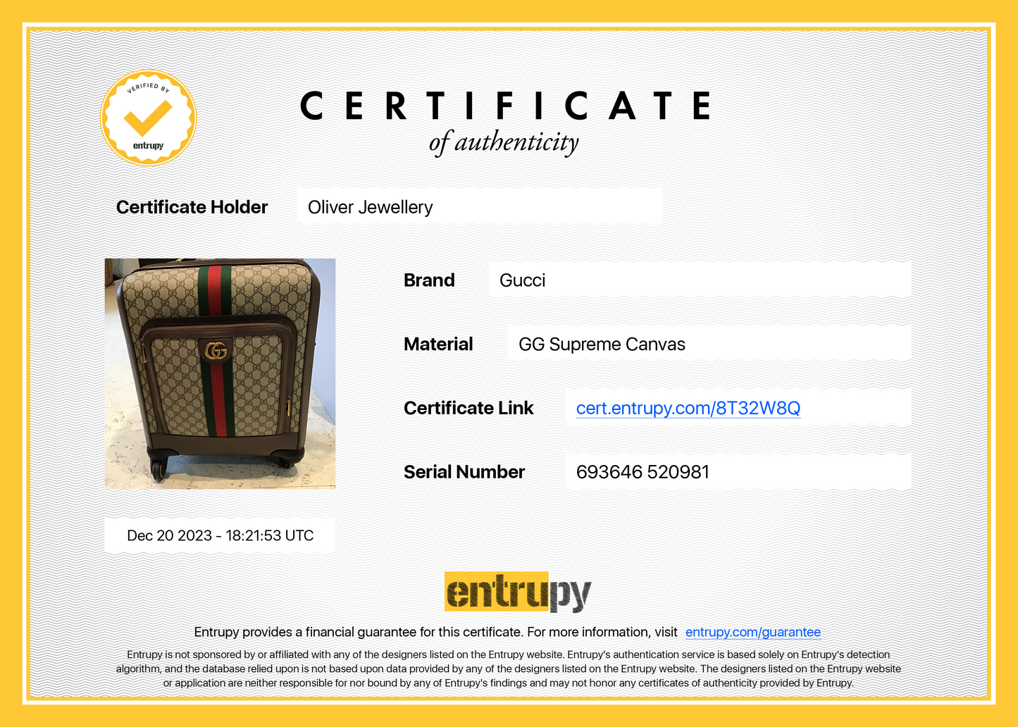 Gucci GG Supreme Web Savoy Small Cabin Trolley