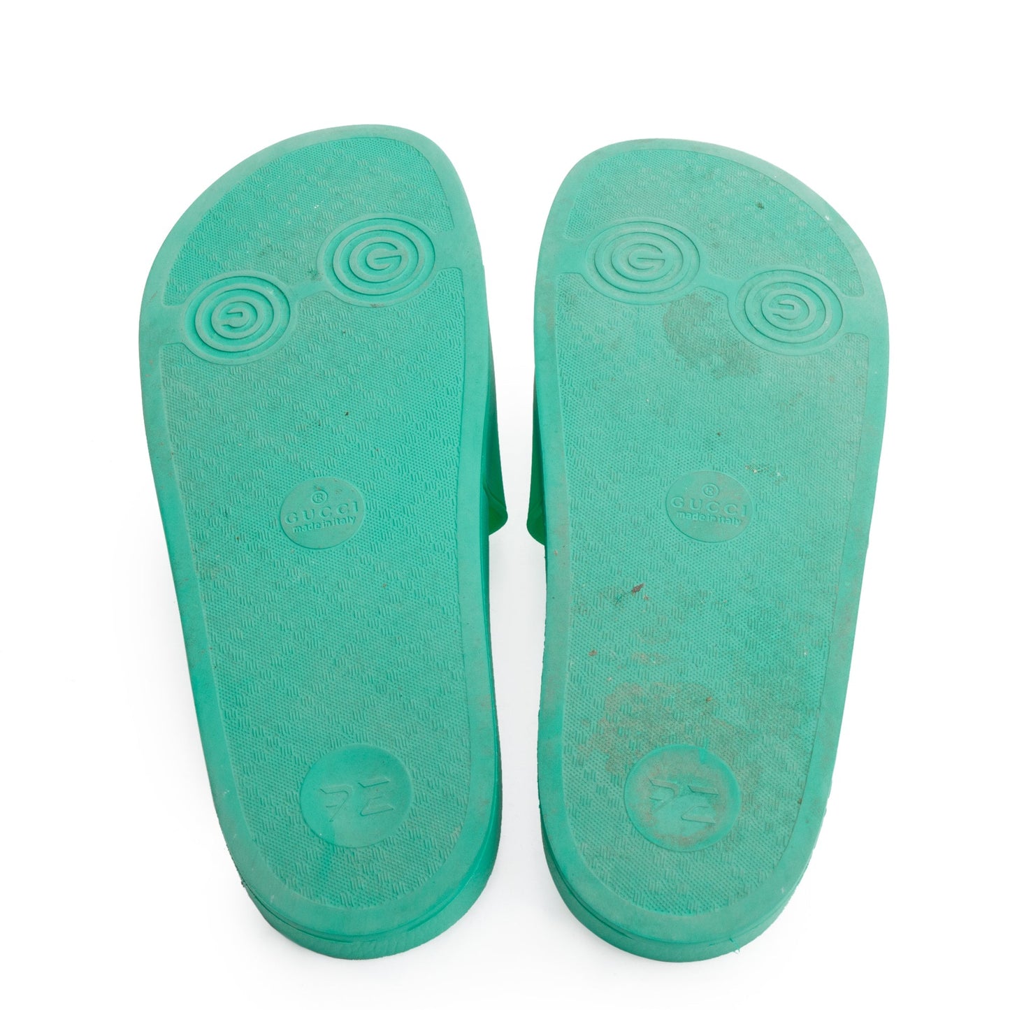 Gucci Green Rubber Interlocking G Logo Slides , Size 11