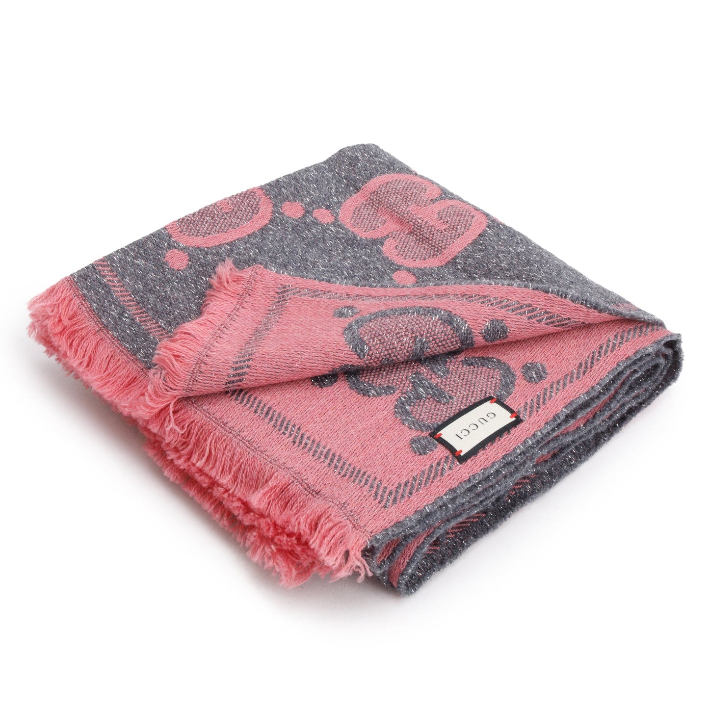 Gucci Grey/ Pink Wool GG Scarf