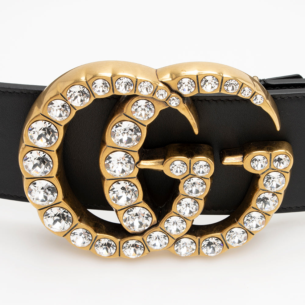 Gucci Leather Crystal GG Belt - Size 34 / 85 (SHF-21436)