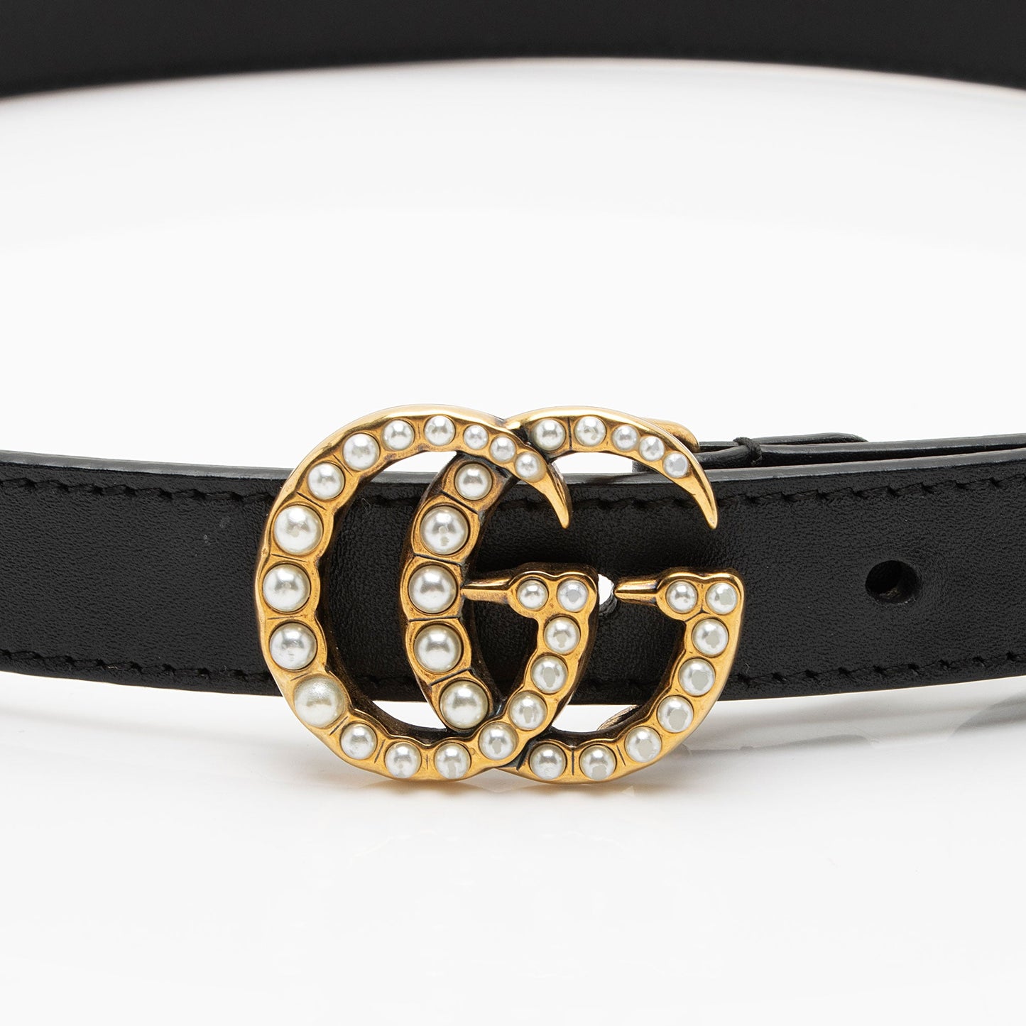 Gucci Leather Faux Pearl GG Belt - Size 32 / 80 (SHF-NSGBLR)