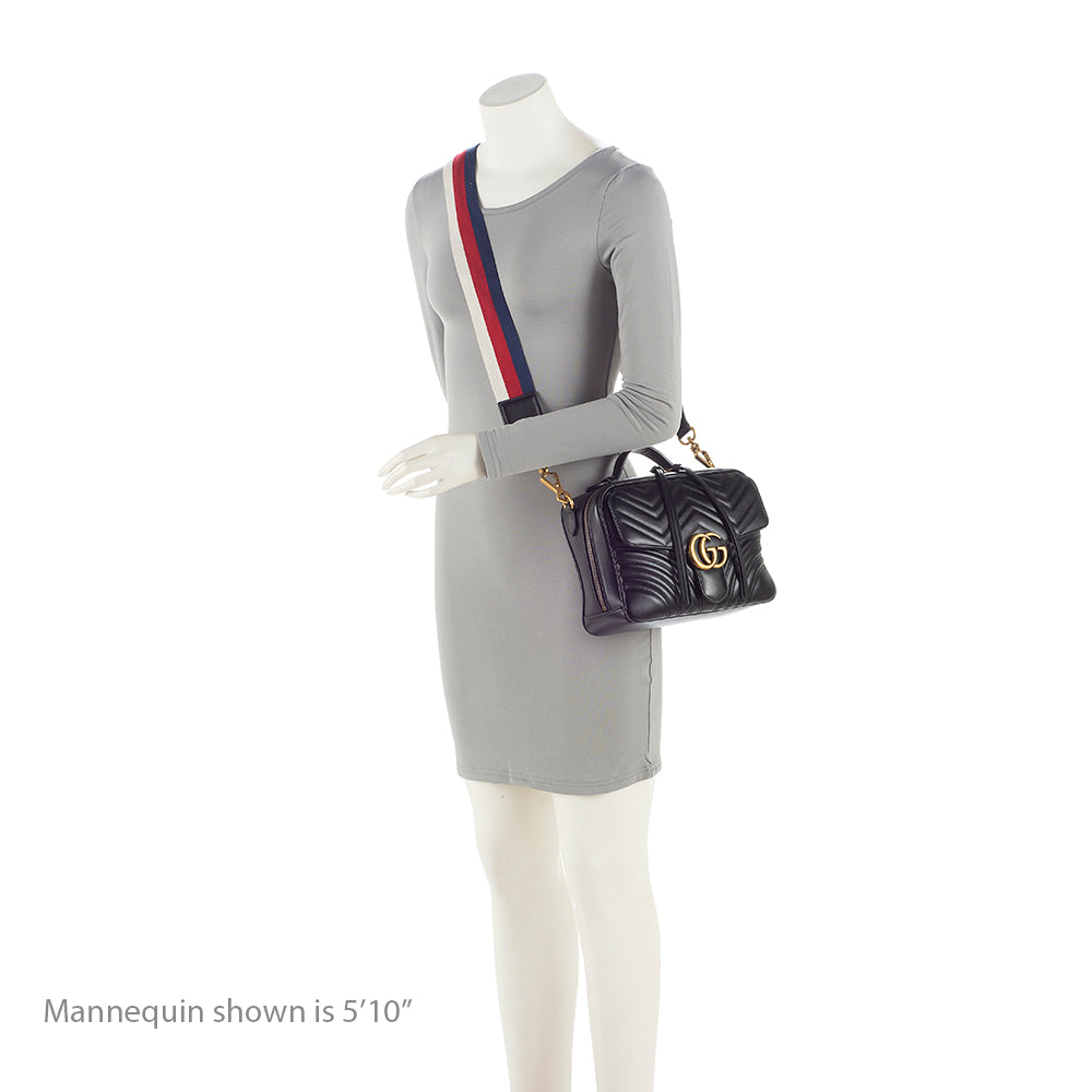 Gucci Matelasse Leather GG Marmont Top Handle Zip Around Small Shoulder Bag (SHF-21375)