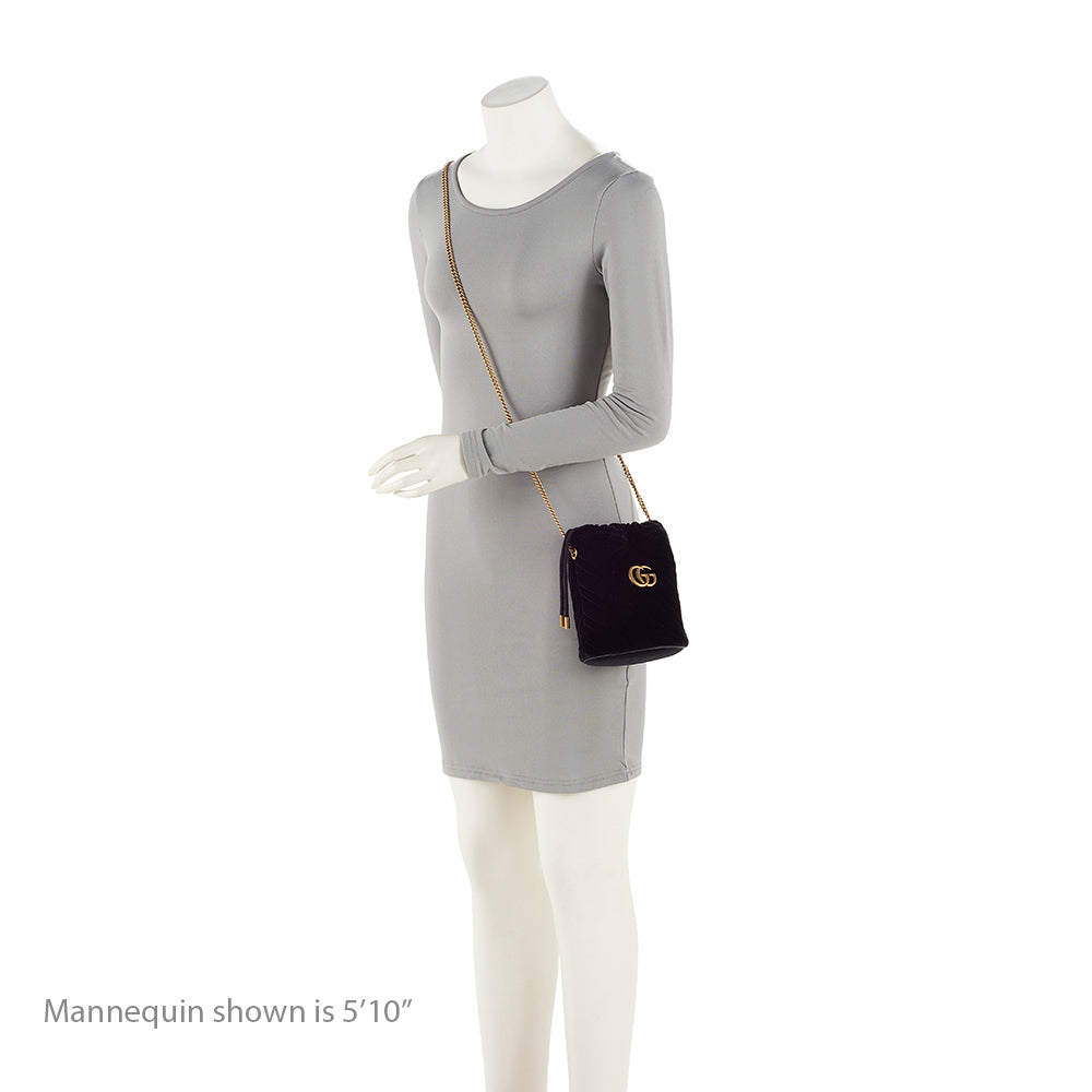 Gucci Matelasse Velvet GG Marmont Mini Bucket Bag (SHF-20434)