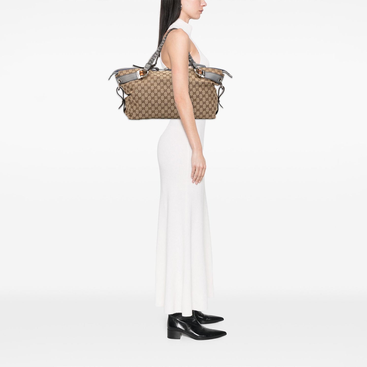 Gucci Medium GG Canvas Bamboo Bar Tote