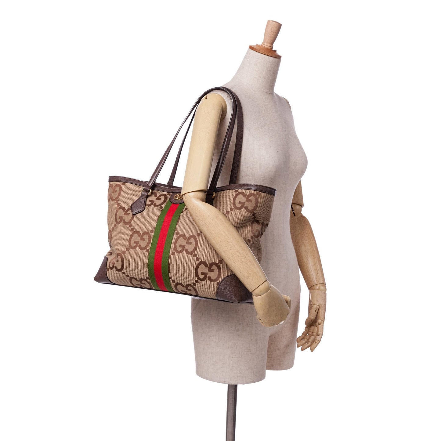 Gucci Medium Jumbo GG Canvas Web Ophidia Tote
