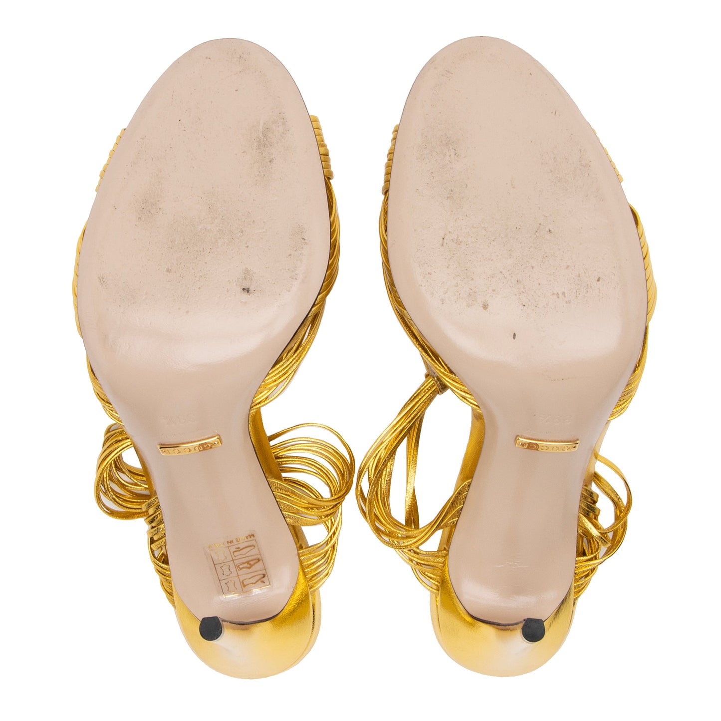Gucci Metallic Leather Allie Knotted Strappy Sandals - Size 9.5 / 39.5 (SHF-7WQmgZ)