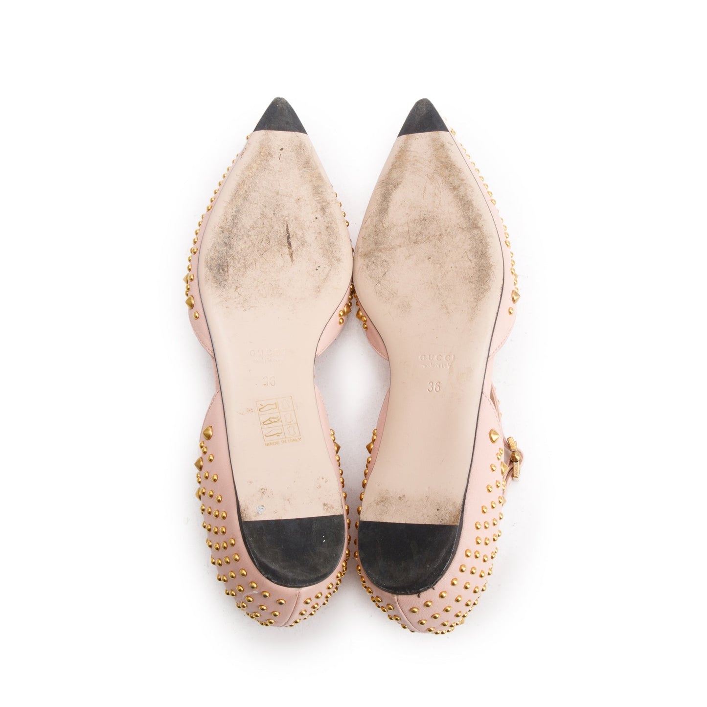Gucci Pink Leather Faux Pearl Studded Accent Flats, Size 36