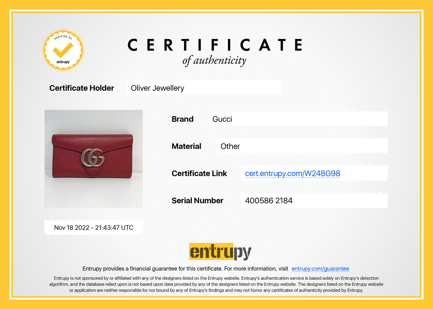 Gucci Red GG Marmont Continental Wallet