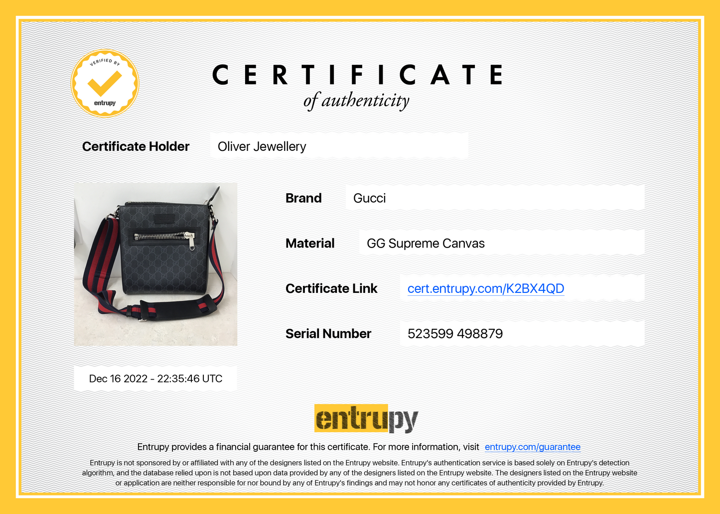 Gucci Small Black GG Supreme Messenger Bag