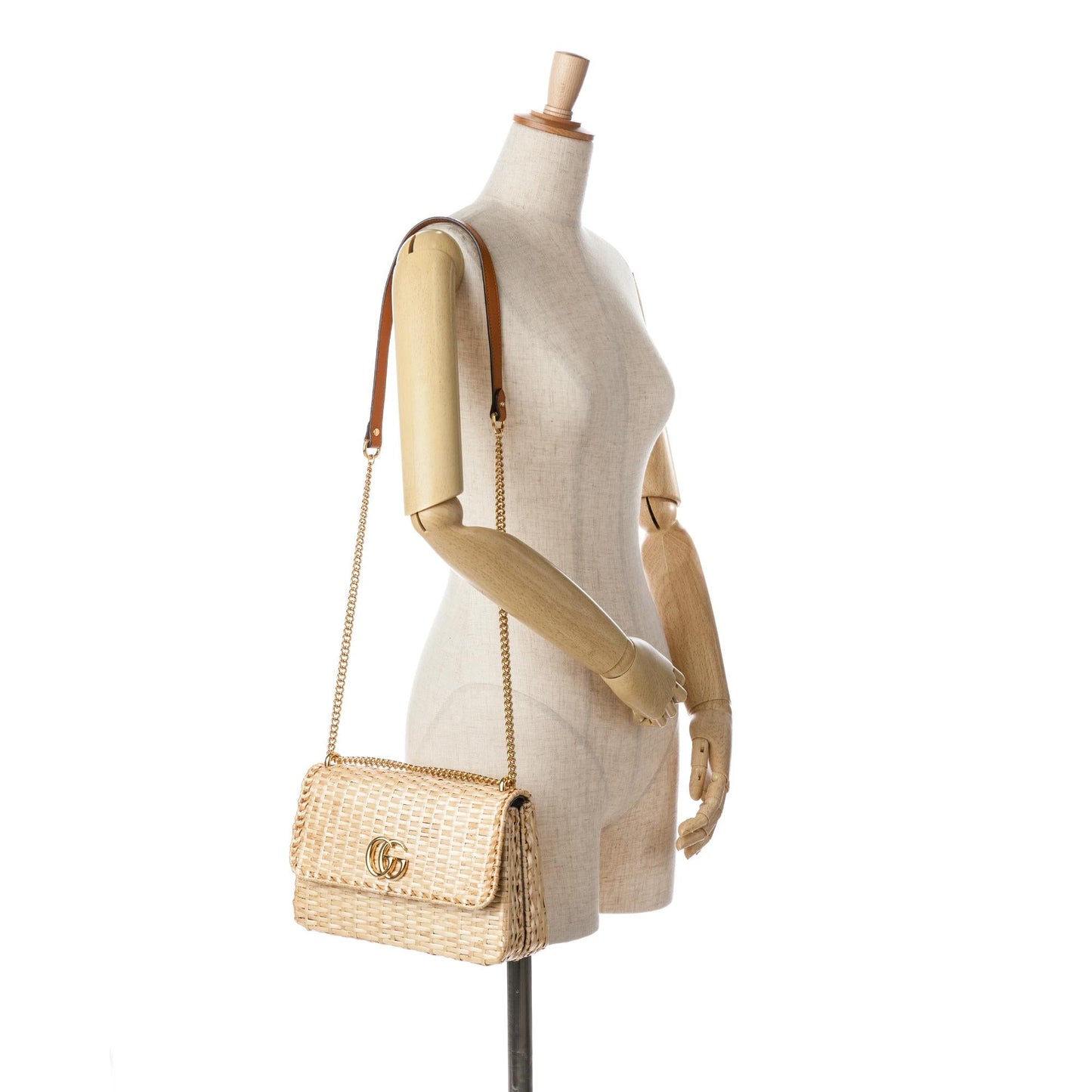 Gucci Small GG Marmont Glazed Wicker Flap (SHG-kgHeVf)