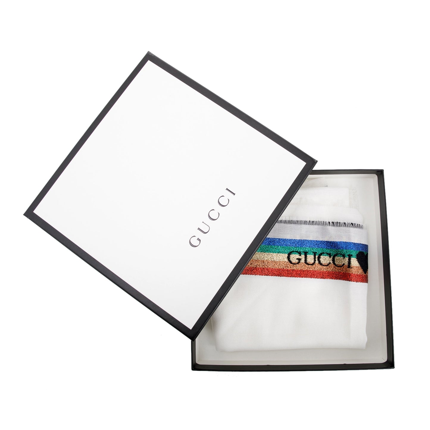 Gucci White Rainbow Striped Scarf