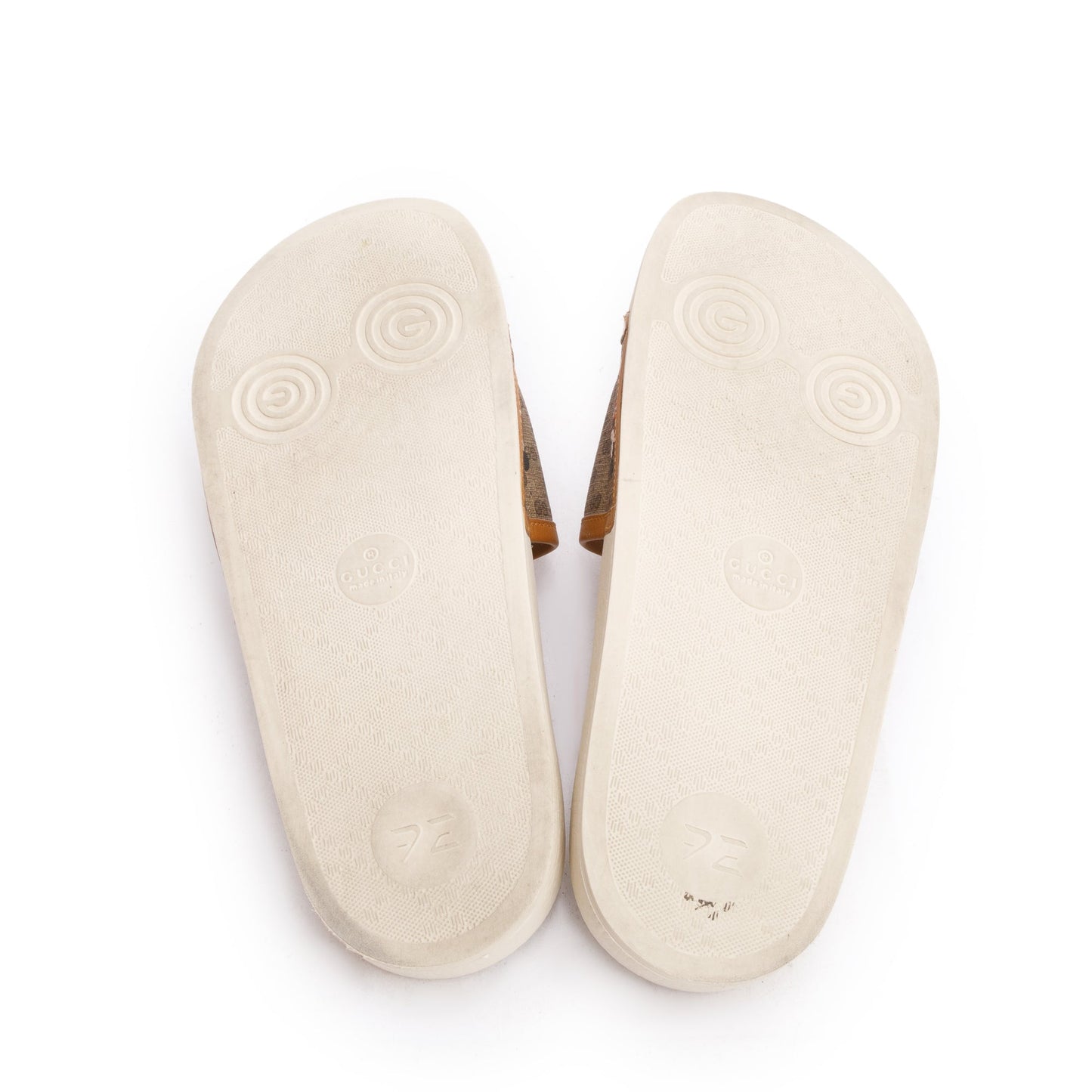 Gucci X Disney Mickey Mouse Micro GG Supreme Canvas White Rubber Slide Sandals, Size 5