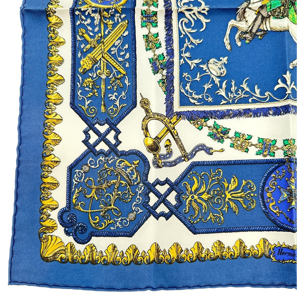 HERMES scarf silk blue Louis XIV straddling a white horse LVDOVICVS MAGNVS Carre42 Women