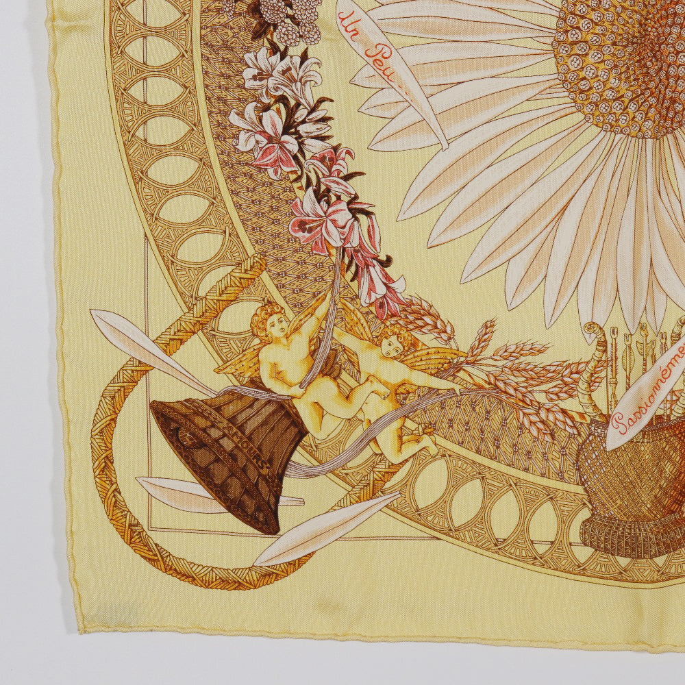 HERMES scarf silk yellow AMOURS Carre42