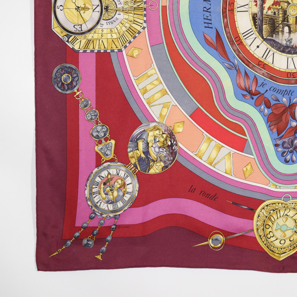 HERMES scarf silk Red Time spent in the flowers parmi les fleurs je compte les heures Carre90 Women