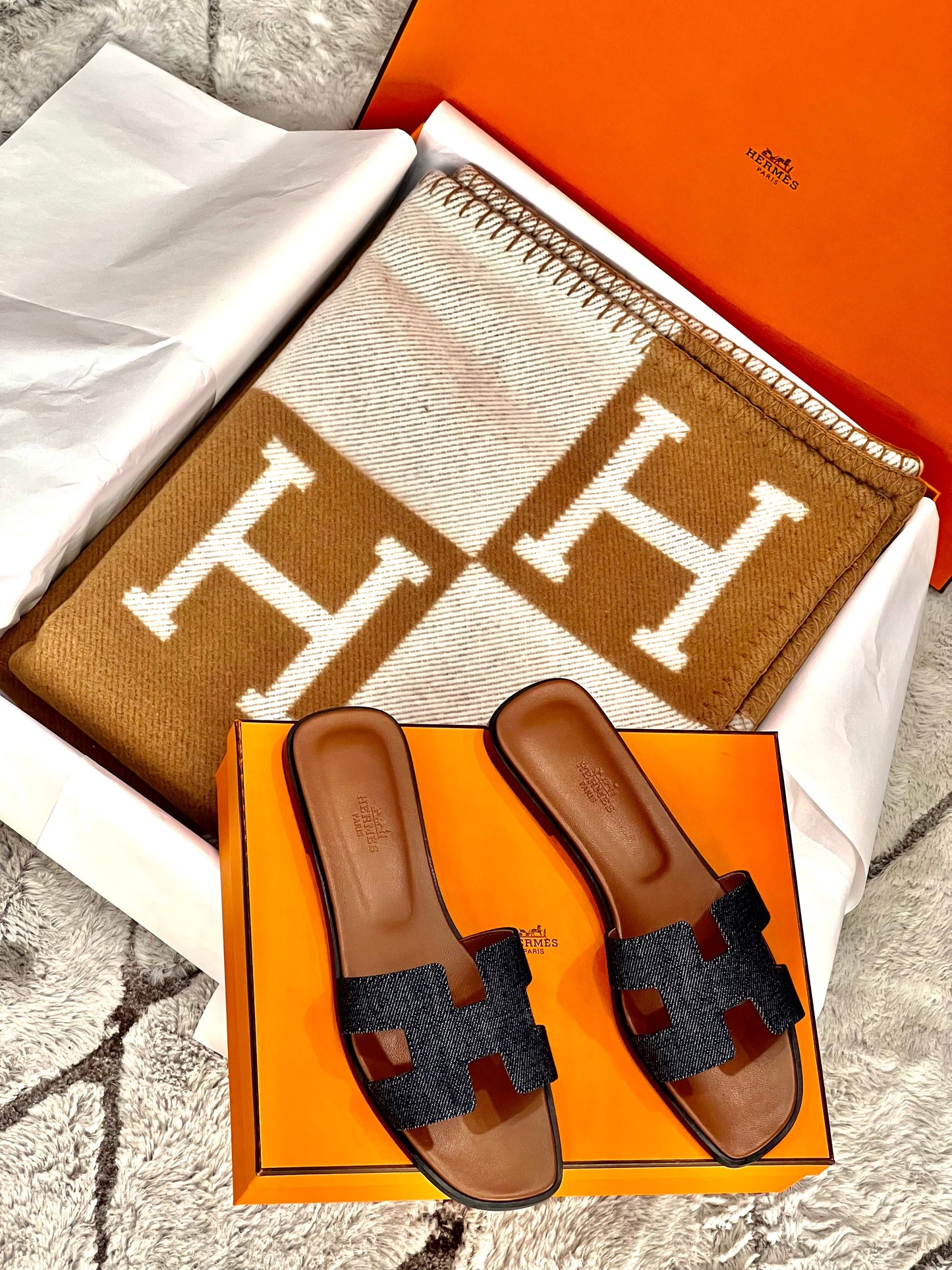 HERMÈS DENIM ORAN SANDALS