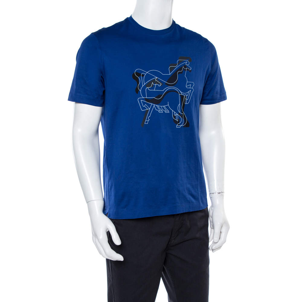 HERMÈS BRAZILIAN HORSE PRINT T-SHIRT IN BLUE