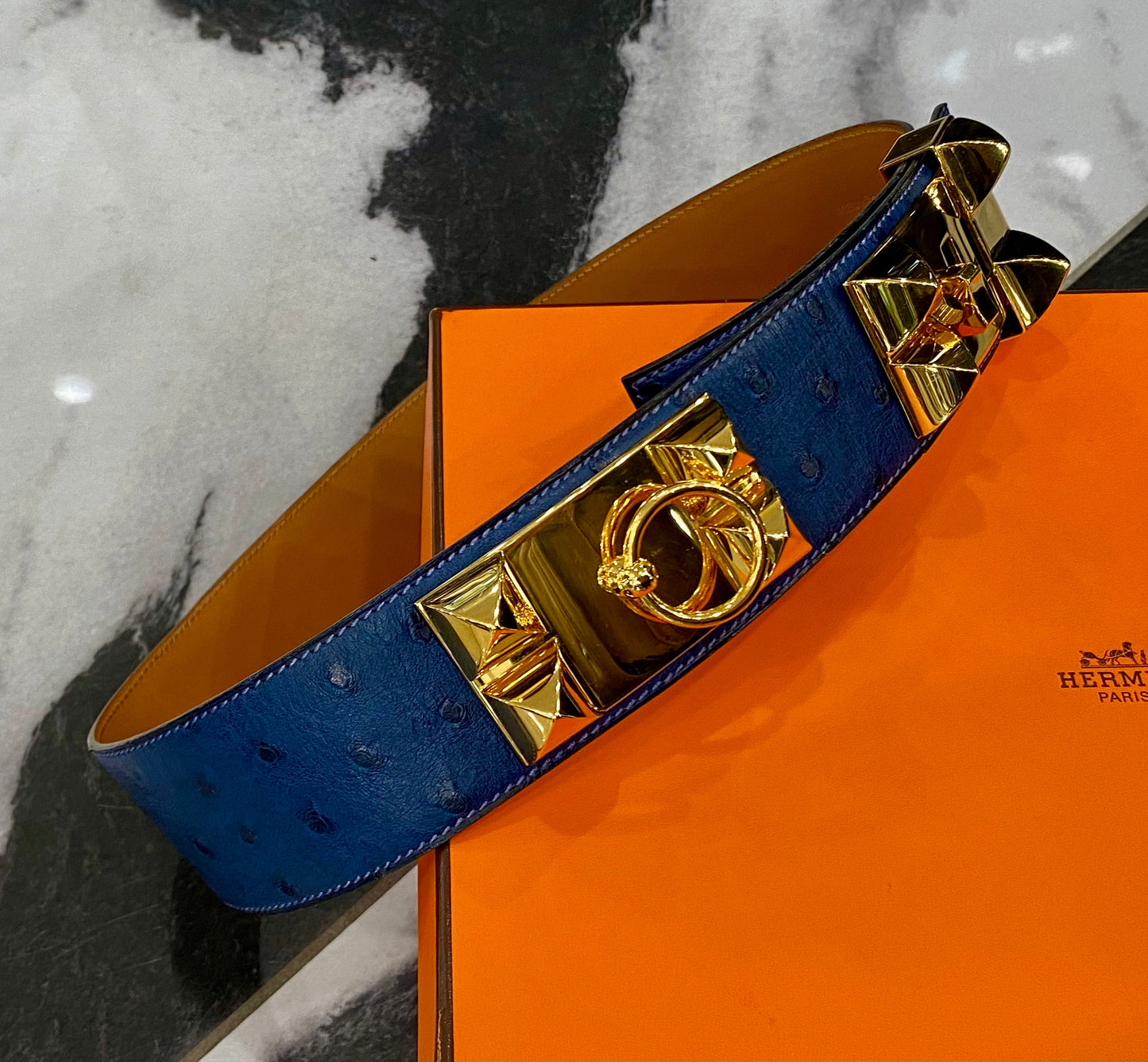 HERMÈS COLLIER DE CHIEN OSTRICH LEATHER 50 BELT