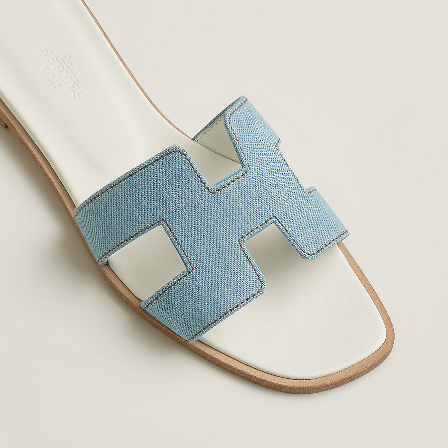 HERMÈS ORAN DENIM LEATHER MULES SANDALS