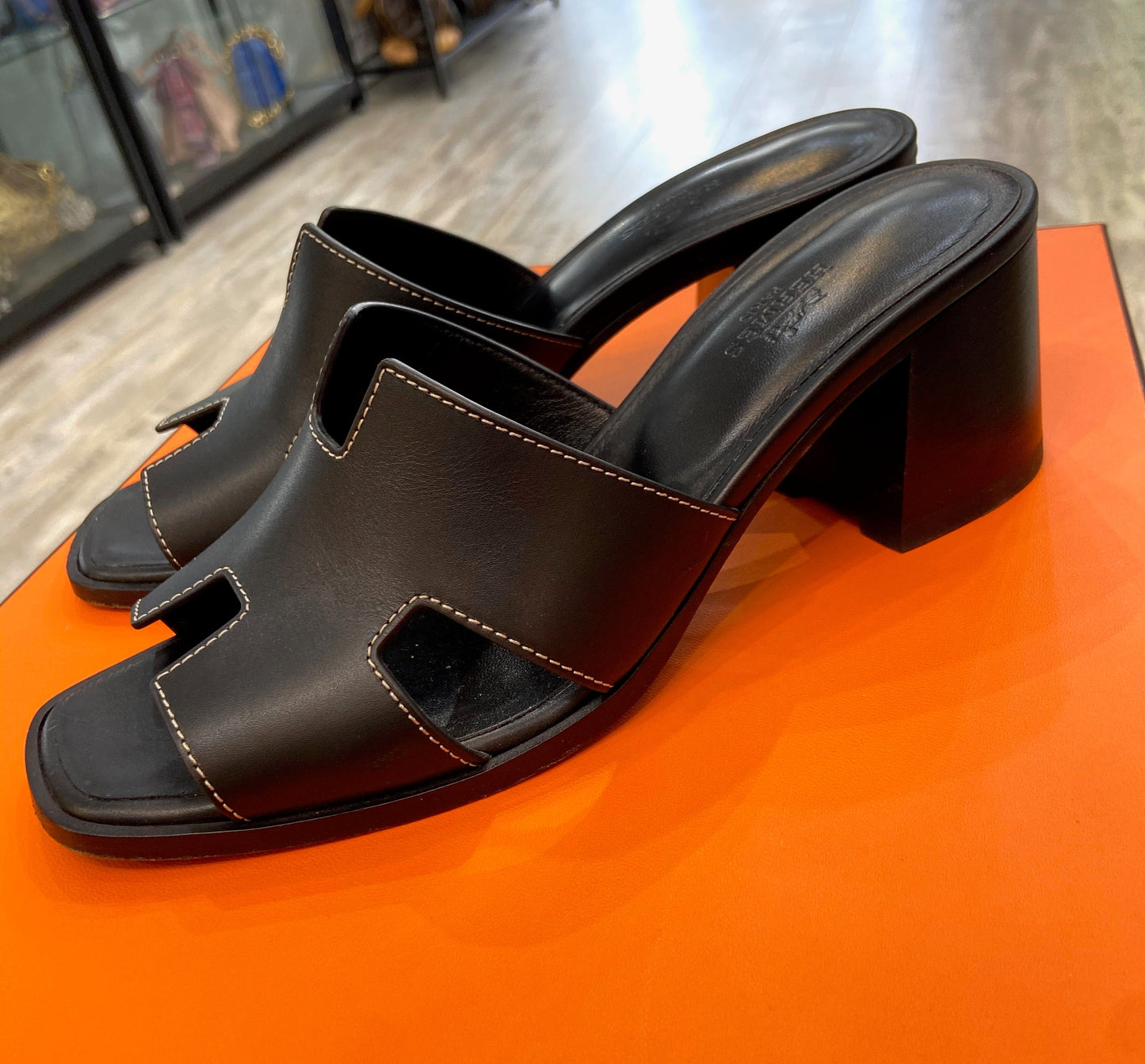 HERMÈS HELIA 60 CALFSKIN LEATHER MULE SANDALS
