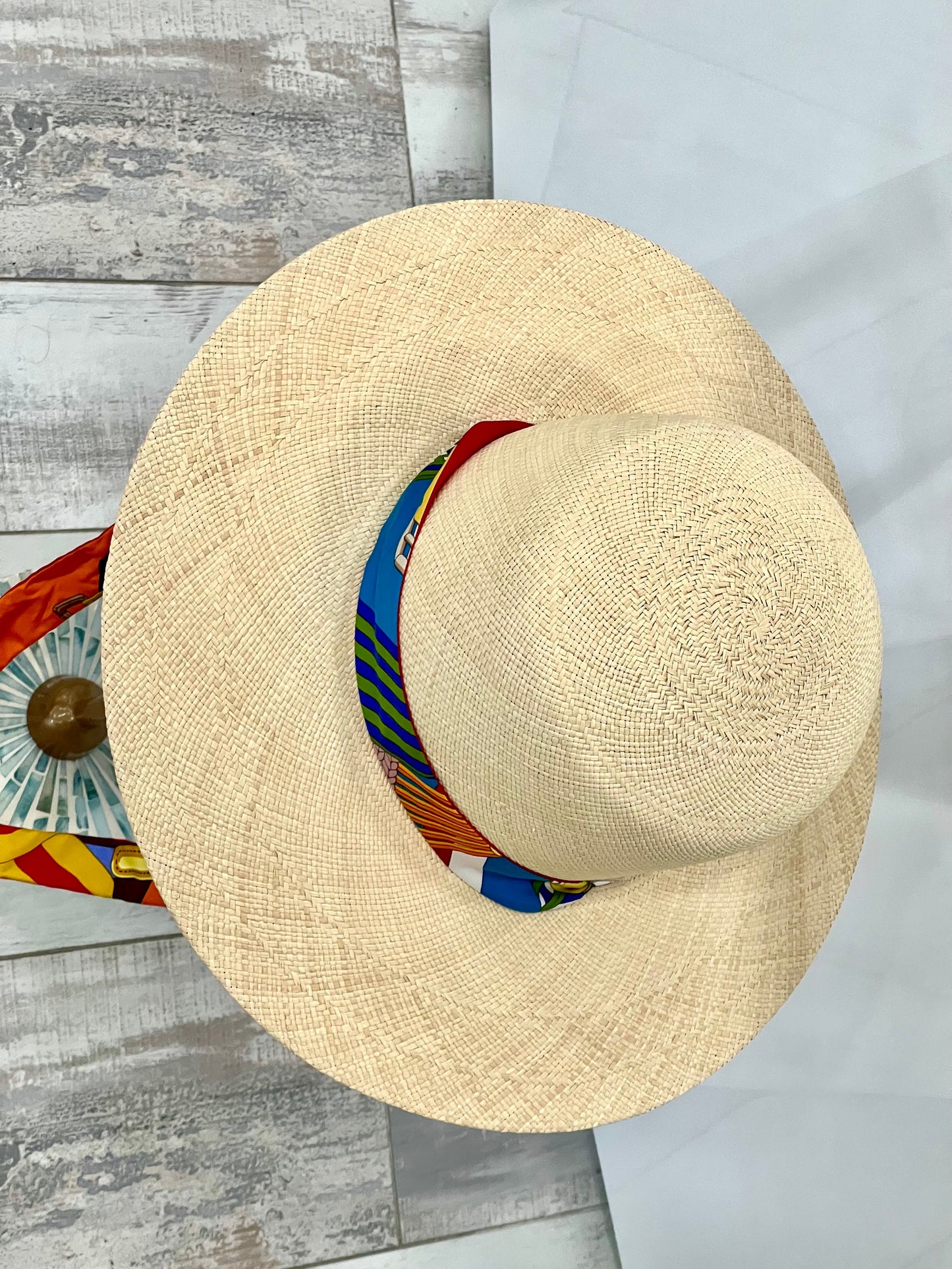 HERMÈS PANAMA STRAW SILK TIE HAT