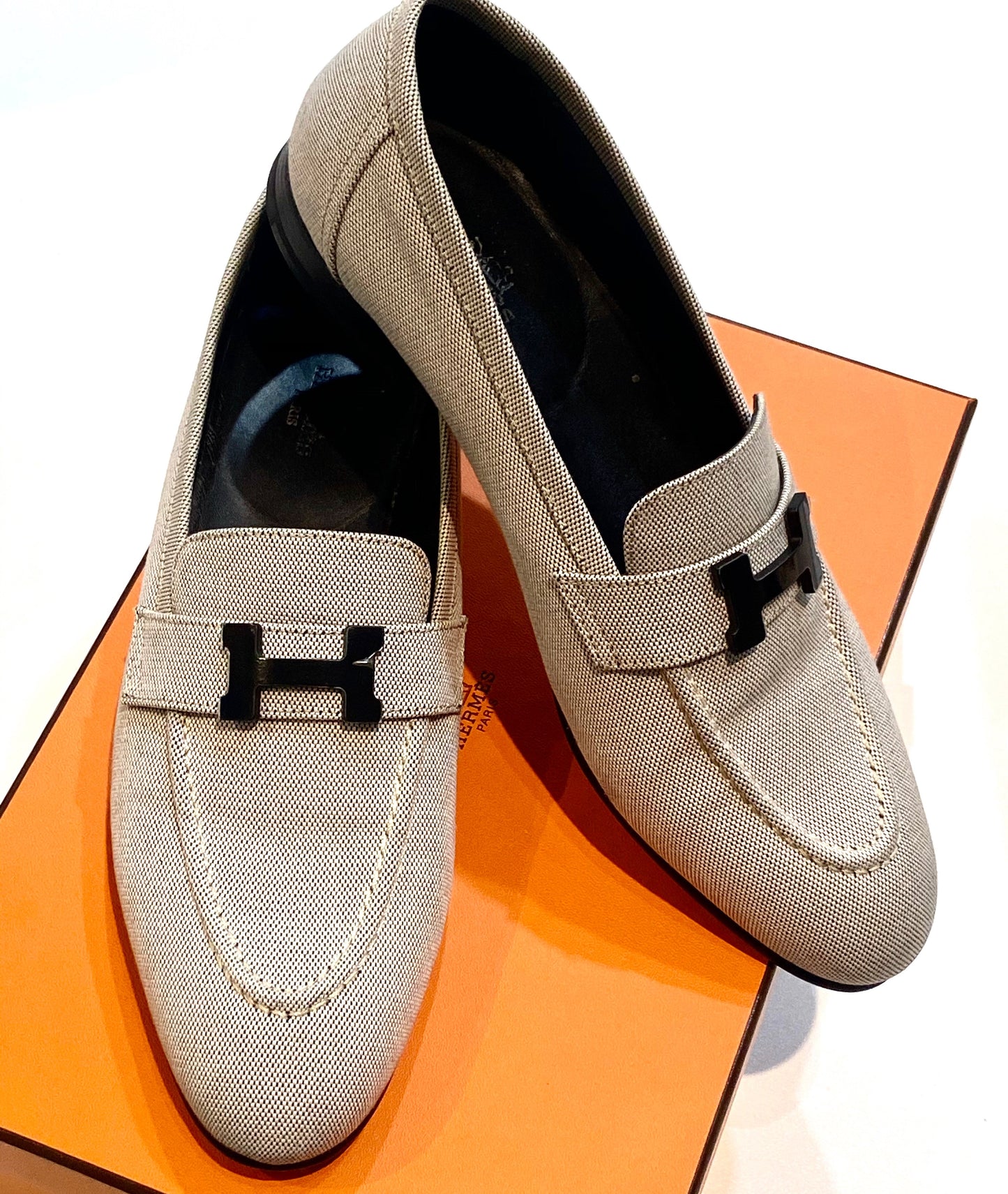 HERMÈS PARIS CANVAS H MOCASSINS LOAFERS
