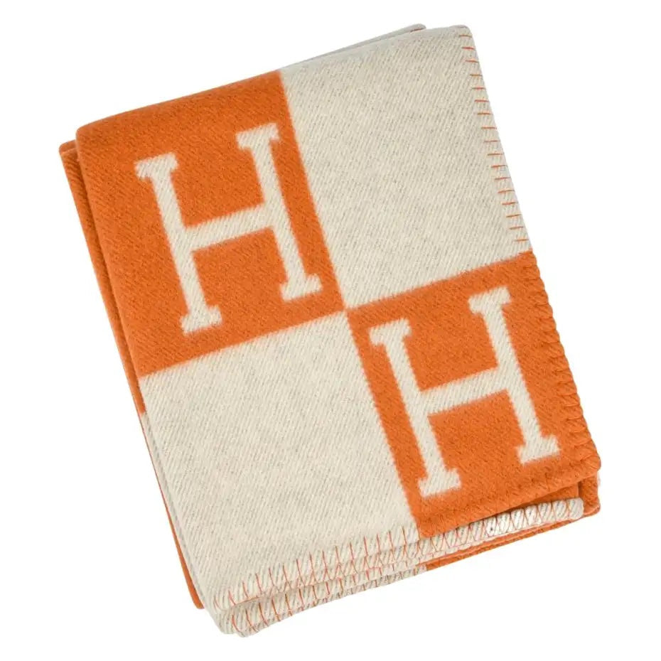 HERMÈS AVALON WOOL CASHMERE SIGNATURE CLASSIC THROW BLANKET